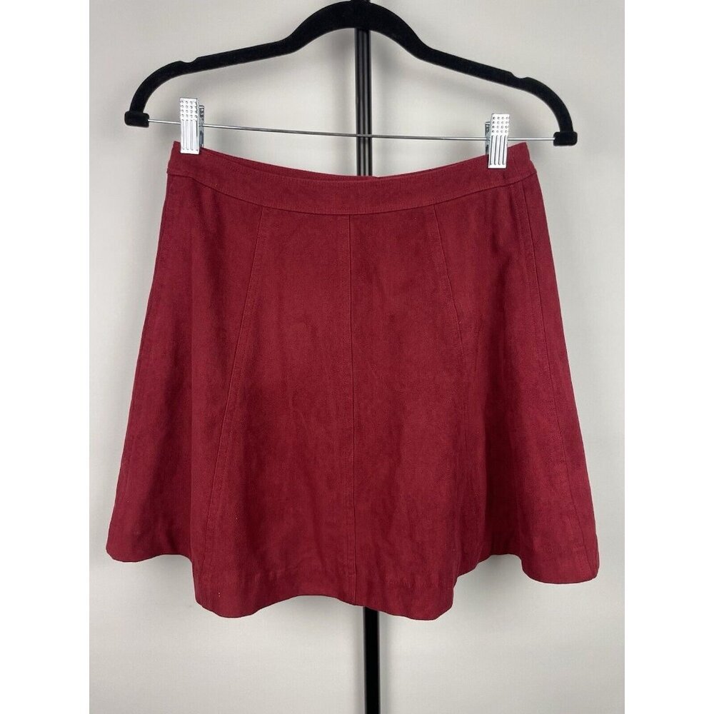 Abercrombie & Fitch Red Faux Suede‎ Snap Button Front Mini A-Line Skirt Size 4 - Picture 5 of 5
